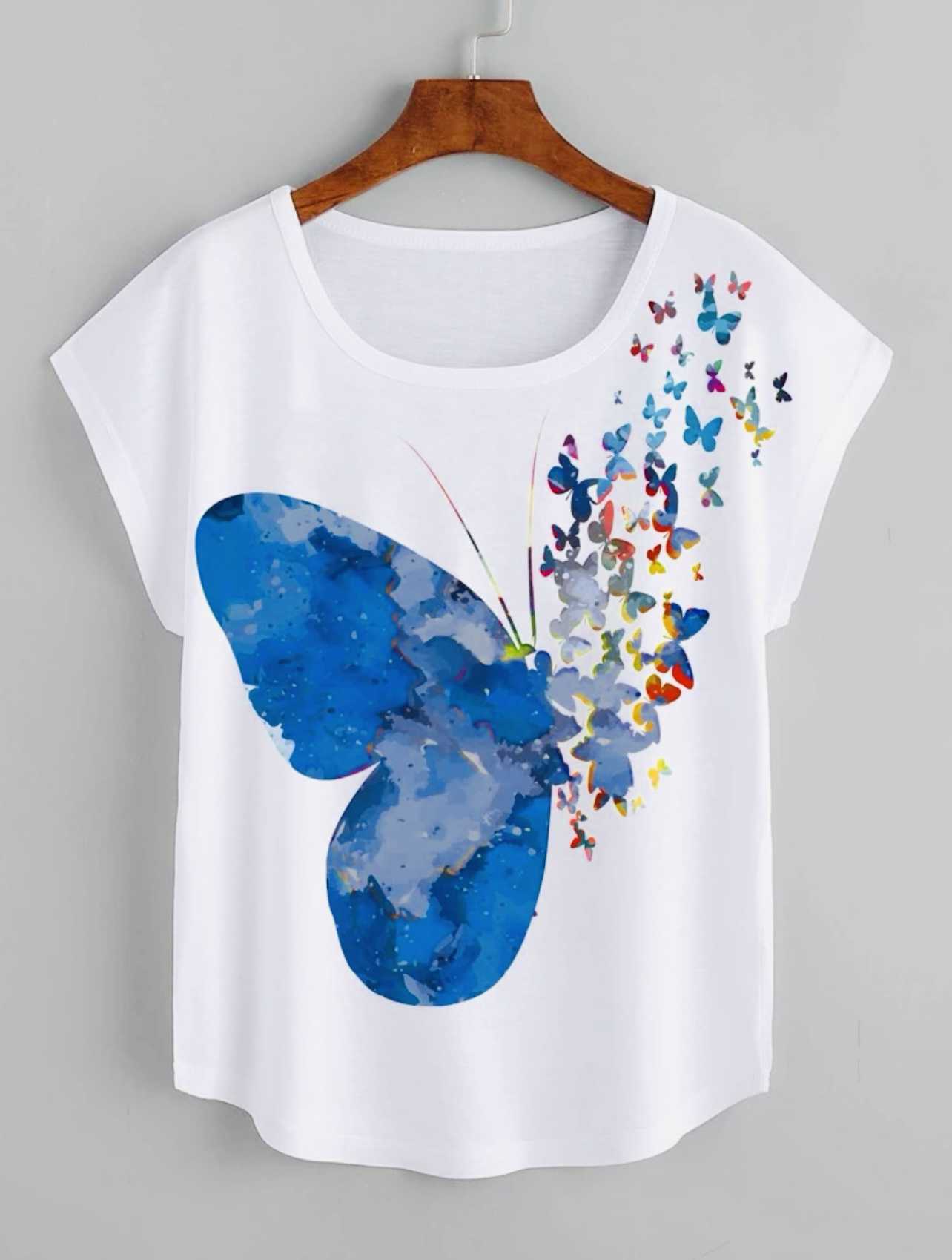 Butterfly Print Batwing Sleeve Tee 