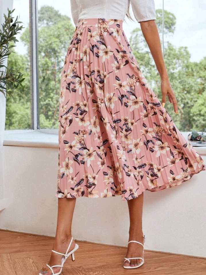 Print pleated skirt