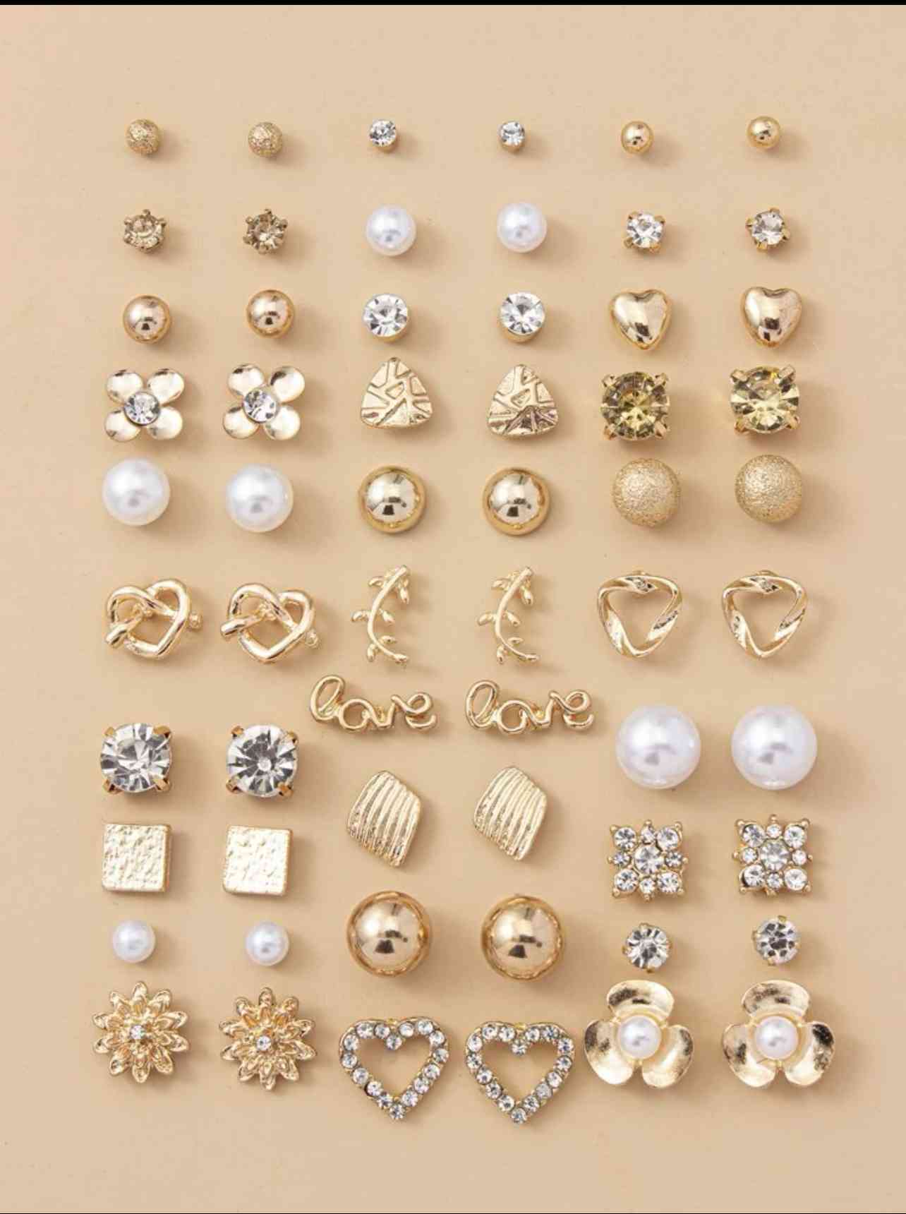 30 pairs Faux Pearl Decor Stud Earrings