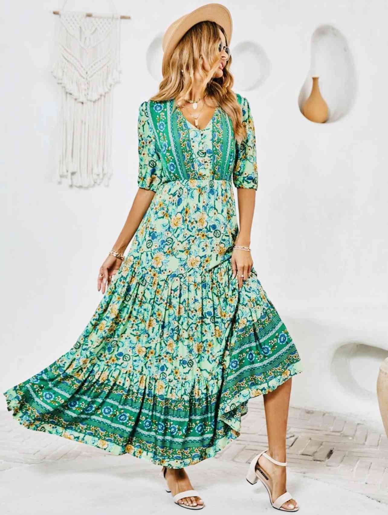 Floral Print Ruffle Hem Dress