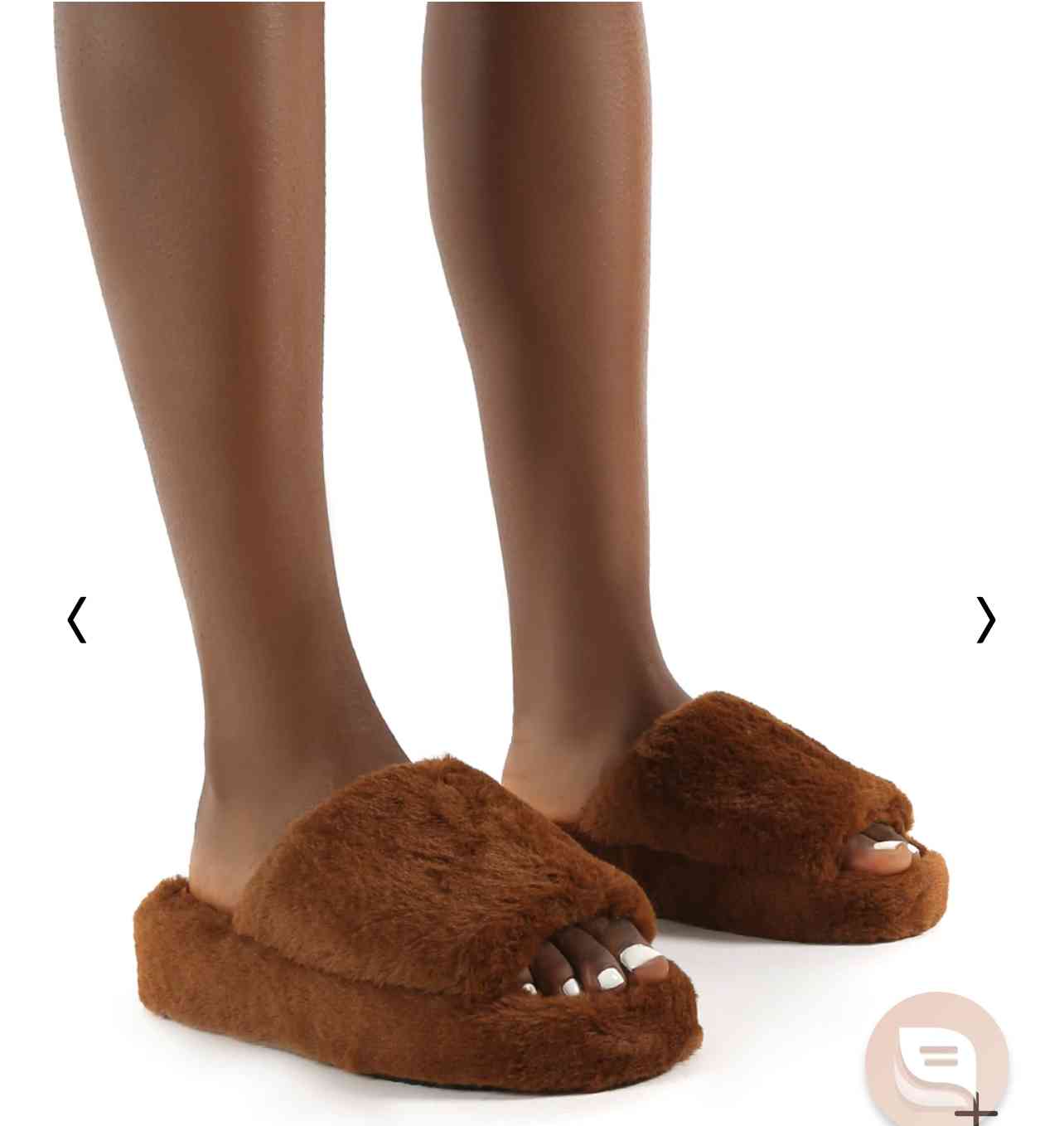 Snoozie Tan Faux Fur Chunky Platform Sole Sliders