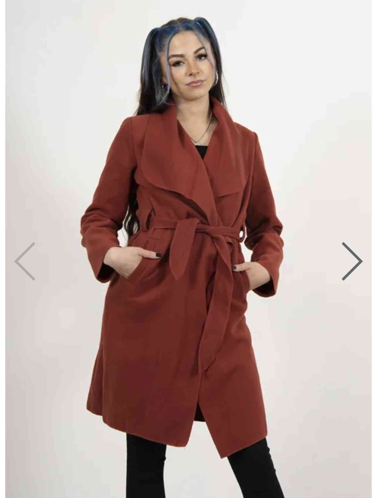Rust Tie Front Shawl Collar Coat