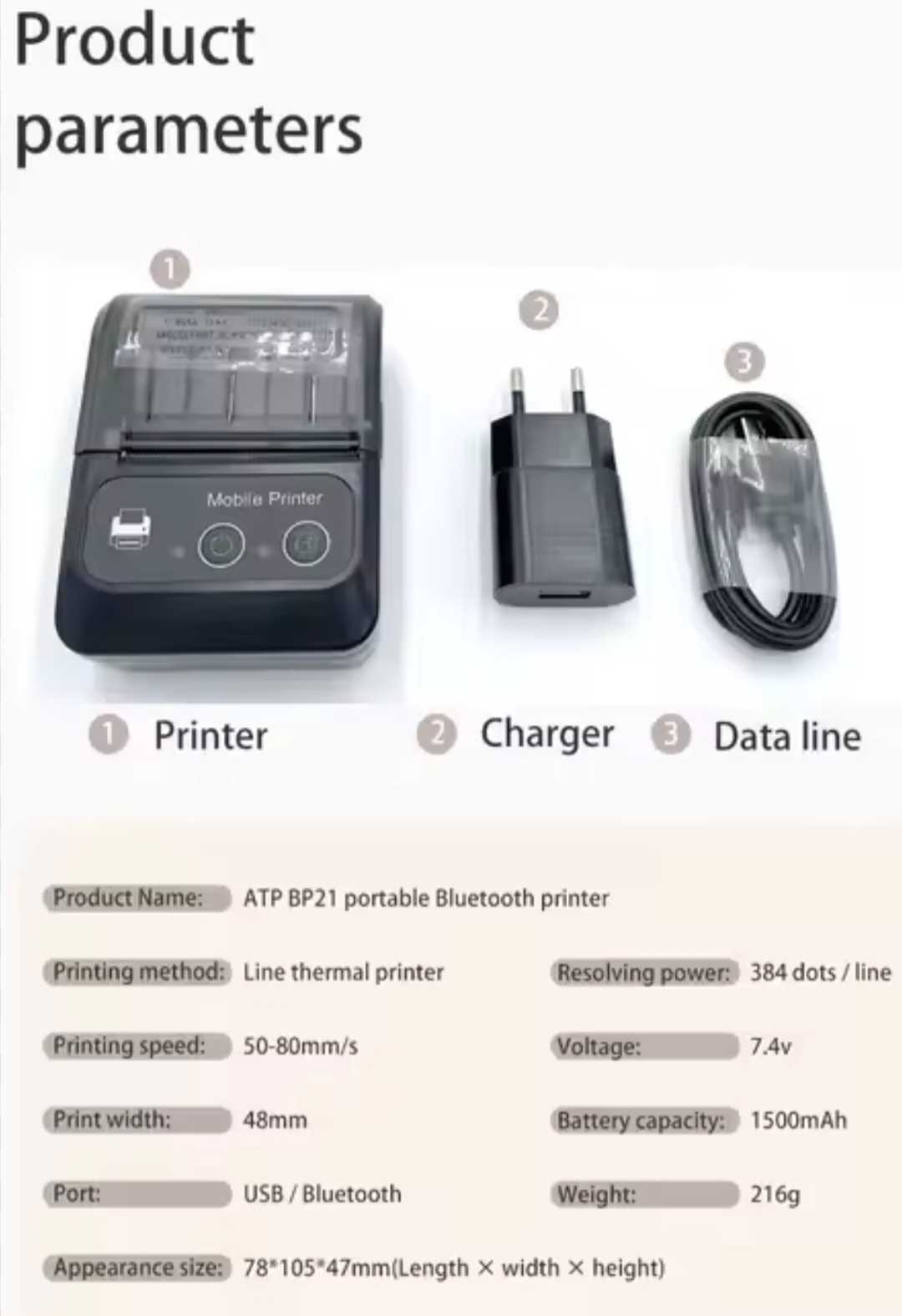 Portable Printer label printer ATP-BP21 Pocket printer  Bluetooth Printer